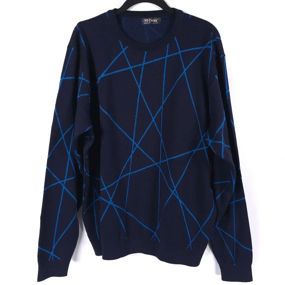 ST. CROIX Luxury ABSTRACT CrewNk Jacq Knit Pullover Sweater‎ Craftsmanship LARGE